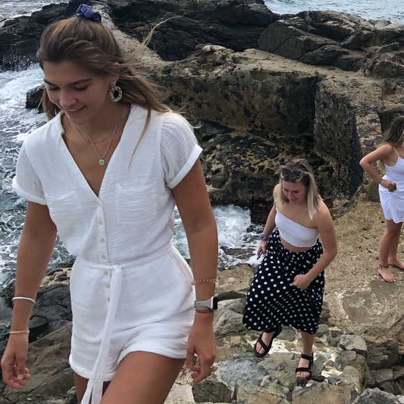 White Linen Blend Abercrombie Romper - Picture 2 of 4